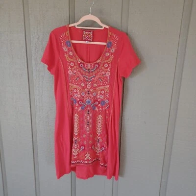 Vestido Camiseta Túnica Johnny Was Frederique Bordada Talla M Boho Panel Tejido Mezcla Foto 1 de 4