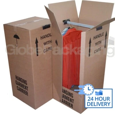 3 LARGE GARMENT WARDROBE CARDBOARD MOVING BOXES 24HRS - Image 1 of 4
