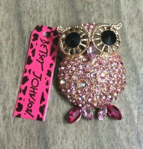 Betsy Johnson Pink Crystal Owl Pendant & Brooch Pin New with Tag Adorable!