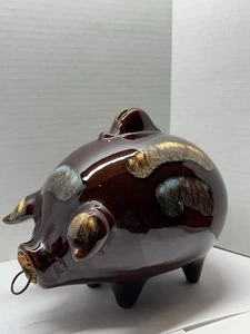 Vintage Rumpf Keramik #197 Schwein Sparschwein lächelnd "korkig" braun Tropf Majolika 8" - Bild 1 von 11