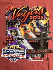 NHRA DRAG RACING OFFICAL 2025  VEGAS 4 WIDE  NATIONALS red EVENT T SHIRT SIZE 3X - Picture 1 of 4