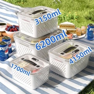 800/1700/3150ML Large Capacity Vegetables Fruits Drain Box Fridge Freezer Box - Picture 1 of 13