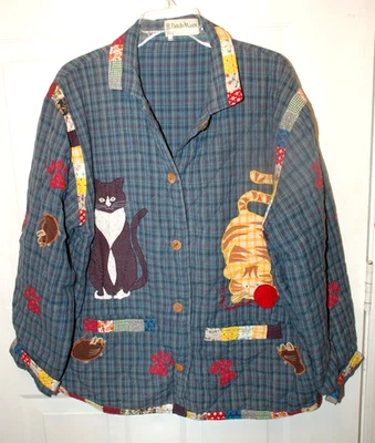 Chaqueta reversible Patch Magic diseño gato azul talla M Foto 1 de 4