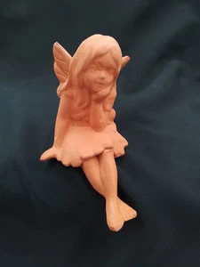 3.5" TERRA COTTA ART POTTERY VTG FAIRY WINGS GIRL SHELF SITTER MYSTICAL CREATURE - Picture 1 of 15
