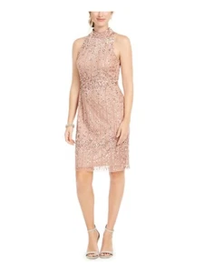 ADRIANNA PAPELL Womens Pink Sleeveless Above The Knee Party Sheath Dress 4 - Picture 1 of 11