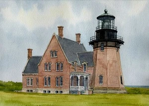 Block Island Südost Leuchtturm Rhode Island mattiert Aquarell Kunstdrucke - Bild 1 von 2