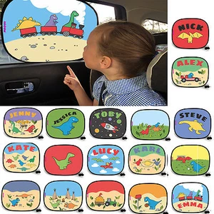 Car Sun Shade Shunshade Window Dinosaur Cartoon Visor kids blind PERSONALISED - Picture 1 of 26