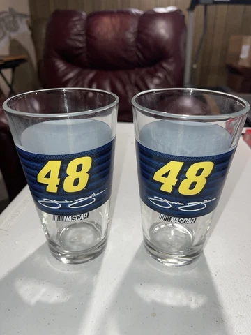 2 NASCAR Driver Jimmie Johnson #48 Pint Beer Glasses 16 ounce Cover