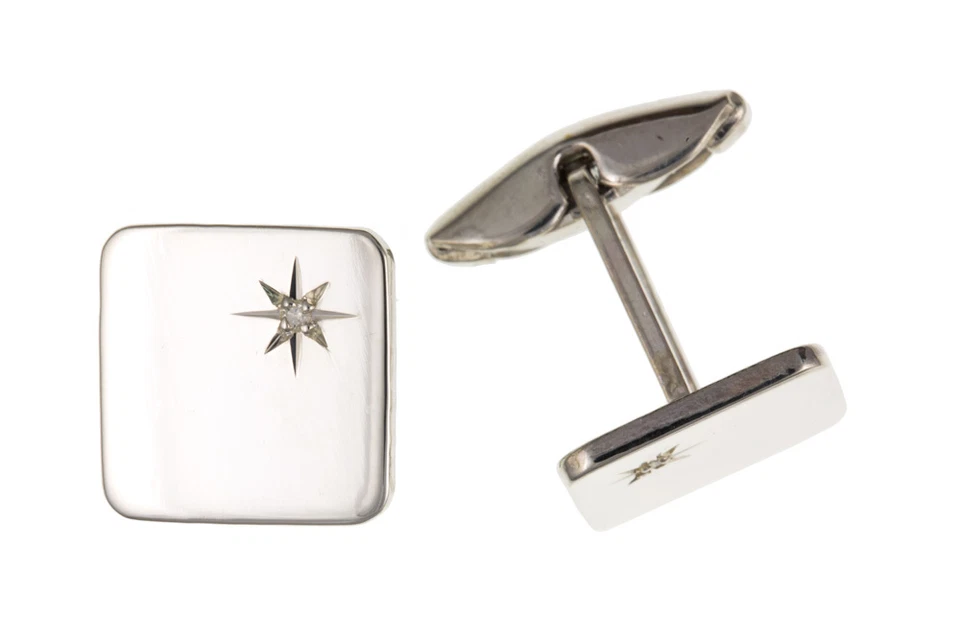 Diamond Square Cufflinks Solid Sterling Silver - Image 1 of 1