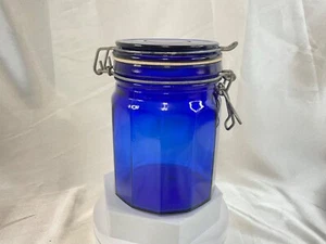 Vintage Cobalt Blue Glass 5.5" Tall Canister Jar w/ Hinged Lid - Picture 1 of 6