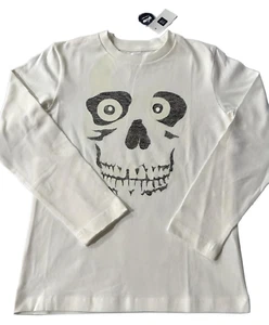 NEW Gap Kids White Large Skull Face "Glow in the Dark" Long Sleeve Shirt - Picture 1 of 4