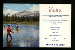Menu postcard United Air Lines Mountain Lake Boston Massachusetts MA - Picture 1 of 2