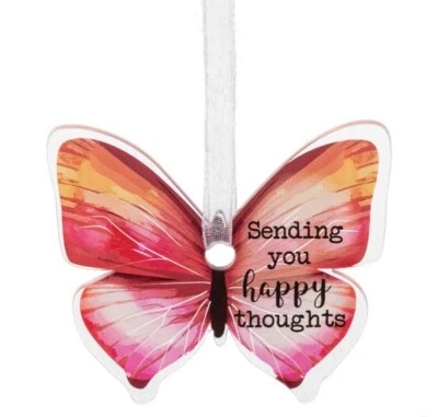 Ganz Acrílico MARIPOSA Adorno Naranja/Rosa "Enviándote Pensamientos Felices" 2 3/4" Foto 1 de 3