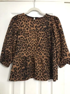 THML Anthropology Animal Print Puff Sleeve Tiered Blouse Shirt Women’s Size XS - Picture 1 of 9