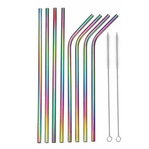 8 Pajitas Reutilizables Acero Inoxidable, Color Arco Iris - Imagen 1 de 4