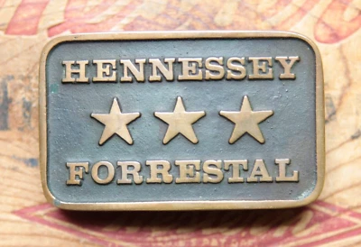 Vtg Rare UB Hand Made Solid Bronze Hennessey Forrestal Three Stars Belt Buckle - Image 1 of 3