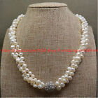 3 Rows Natural 7-8/8-9mm White Freshwater Baroque Pearl Beaded Necklace 18"