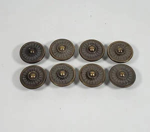 NOS Set Of 8 Mid Century Solid Brass Round Drawer Cabinet Door Pull Knob - Bild 1 von 8