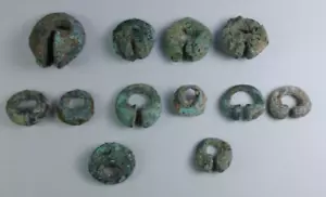 Collection of 12 Ancient Khmer Bronze Earrings 9th-12th Century Gold Gilding - Picture 1 of 11