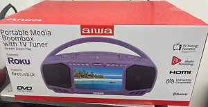 Aiwa 7" LCD Streaming, DVD, CD, FM Radio & Bluetooth Portable Boombox - Purple