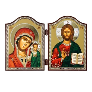 1449 GM von Kazan & Jesus Christus Ikone Diptychon Казанская и Спаситель - Picture 1 of 7