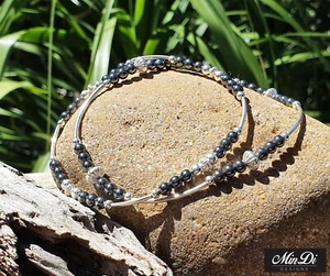 Handmade Stretch Anklet with Sterling Silver & Hematite - Bild 1 von 7