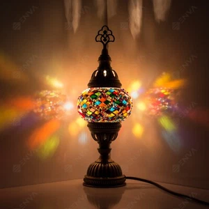 Handmade Turkish Moroccan Tiffany Style Colorful Mosaic Table Desk Lamp Light - Picture 1 of 42