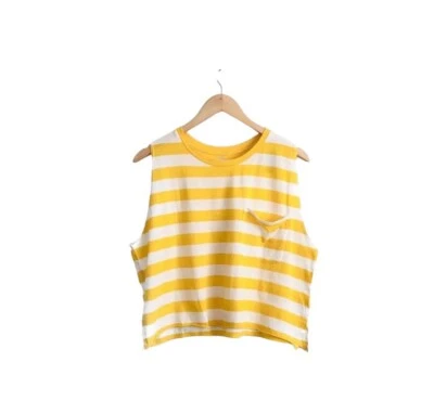 Aerie XS Distressed 男友背心全新带标签条纹黄色短棉混纺口袋 — 第 1/4 张图片