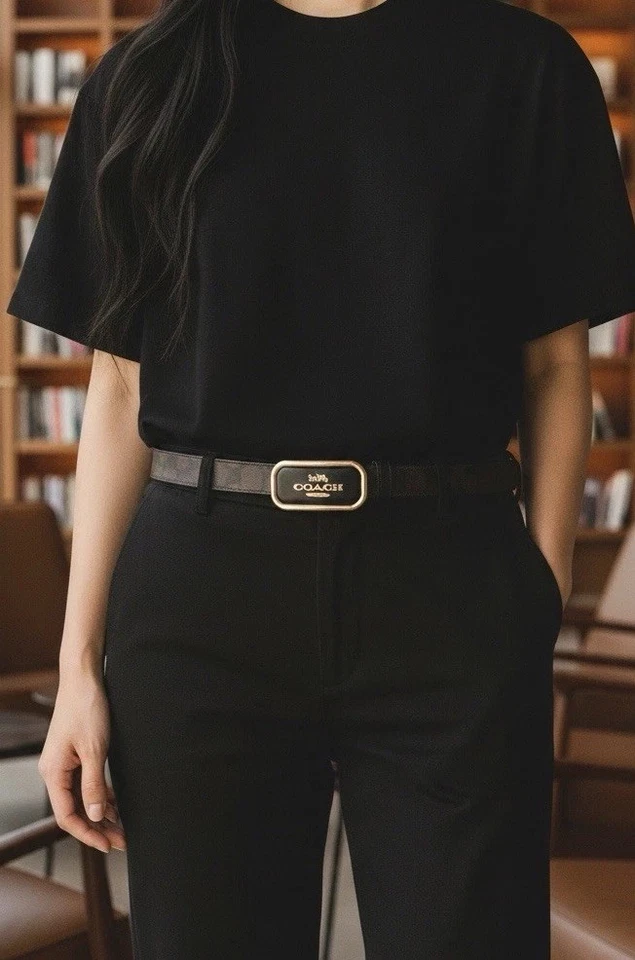 COACH Signature Buckle Reversible Morgan Belt Brown/Black adjust 25MM CR436