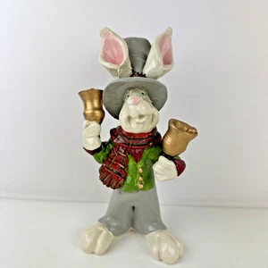 Rabbit Bunny Christmas Bell Ringer Resign Figurine - Picture 1 of 10