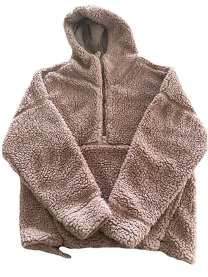 Prana Hooded Fleece Cozy M Sherpa 1/2 Zip Organic Blush Pocket Lounge Outdoors - Image 1 of 4