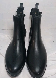 Catherine Malandrino Brielle Chelsea Black Rubber Ankle Rain Boots Sz 41 US 10 - Picture 1 of 5
