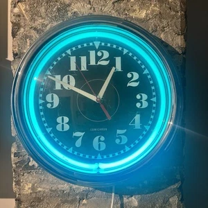 Vintage 1999 Lumichron 15" Neon Wanduhr Retro Bar Dekor Männerhöhle getestet funktioniert - Bild 1 von 17