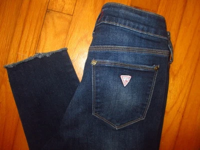 Guess Jeans  Curvy Skinny Distressed Dark Women’s Sz 28 Raw Hem Petite Short - Image 1 of 4