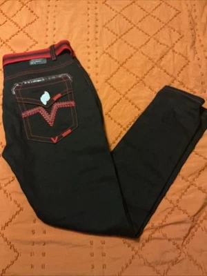 Red Ape Skinny Jeans & Belt Mens Black Red Embroidered  Y2K Size 36x30 *flaw* - Image 1 of 4