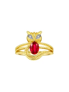 RYLOS  YELLOW GOLD PLATED SILVER RUBY & DIAMOND GEMSTONE CAT RING SIZE 5-13 - Picture 1 of 6