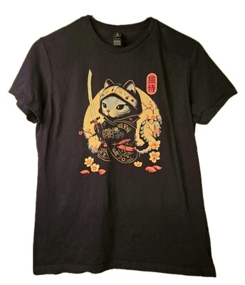 Samurai Ninja Cat Womens Tee XL Japanese Kitty Katana Sword Anime Manga Graphic - Image 1 of 4
