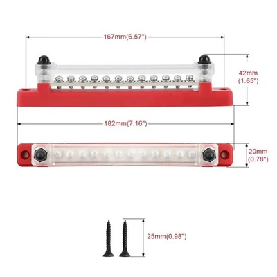 M6 Stud Bus Bar 12V Battery Power Distribution Positive Negative Truck Boat { - Image 1 of 4