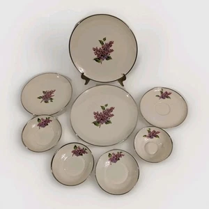 Fine Arts Fine China Goldrand Flieder 7" Teller Obstschalen Tasse/Untertasse 8er Set - Bild 1 von 13