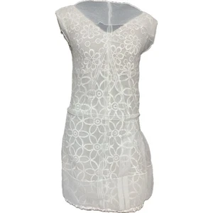 Abito tubino 100% seta pizzo applicazioni bianco/avorio senza maniche donna S - Foto 1 di 9