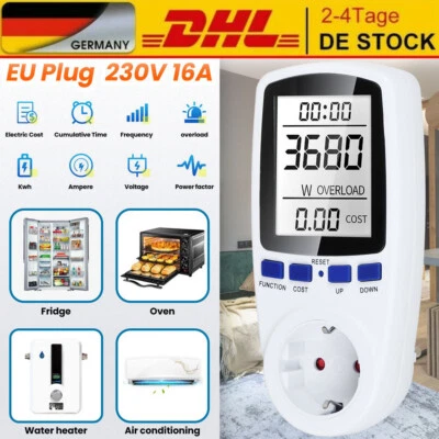 Leistungsmesser Wattmeter Stromzähler Steckdose Energiemonitor Stromverbrauch - Bild 1 von 4