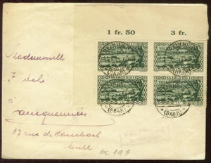 Alemania Sarre Sarre 1935, bloque de cuatro estampillas de referéndum en portada - Imagen 1 de 2