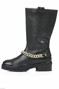 TopShop Cuero Negro Media Caña Botas UK6 EUR39 US8 - Imagen 1 de 9