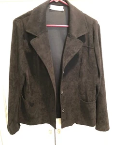 Damen Vintage Schwarz Blazer Jacke 12 Knöpfe Stretch Wildleder Feeling - Bild 1 von 4