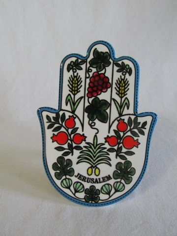 Hamsa Wall Hanging  or stands up- Jerusalem - Beautiful - Nice - Porcelain type Cover