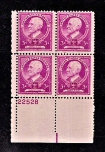 1940 U.S. FAMOUS AMERICANS 3c ELIOT Plt#BLK of 4 Sc#871 M/NH/OG Pristine ^ - Picture 1 of 1