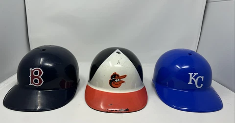 Lot of 3 - Vintage 1969 Laich Plastic Batting Helmet Royals, Orioles, Red Sox Cover
