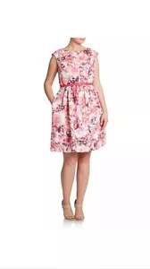 Abito Eliza J.Fit e svasato rosa stampa floreale tasche con cintura senza maniche.TG. 14W - Foto 1 di 7