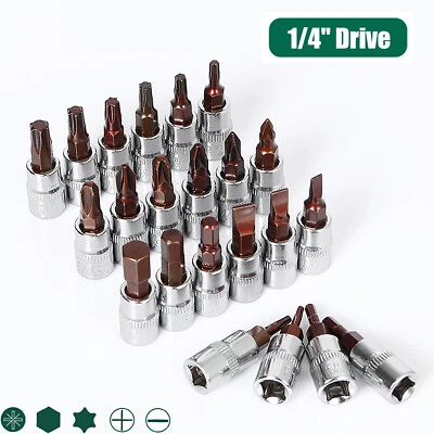 Torx Hex Phillips Slotted Pozi Star Socket Bit Set 1/4" Drive S2 Steel 35mm long - Image 1 of 4