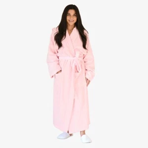 Hooded 100% Turkish Cotton Bathrobe - Baby Pink Terry Cloth Robe for Women - Picture 1 of 10